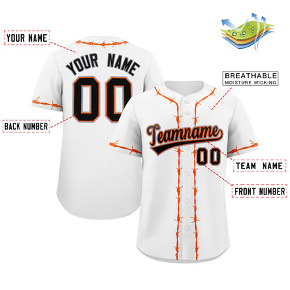 Custom White Orange Thorns Ribbed Classic Style Authentic Baseball Jersey