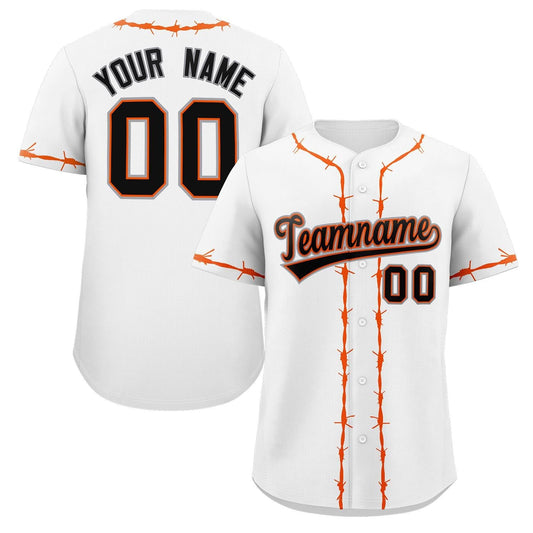 Custom White Orange Thorns Ribbed Classic Style Authentic Baseball Jersey