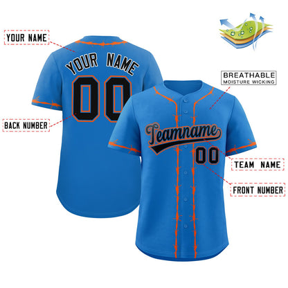 Custom Powder Blue Orange Thorns Ribbed Classic Style Authentic Baseball Jersey