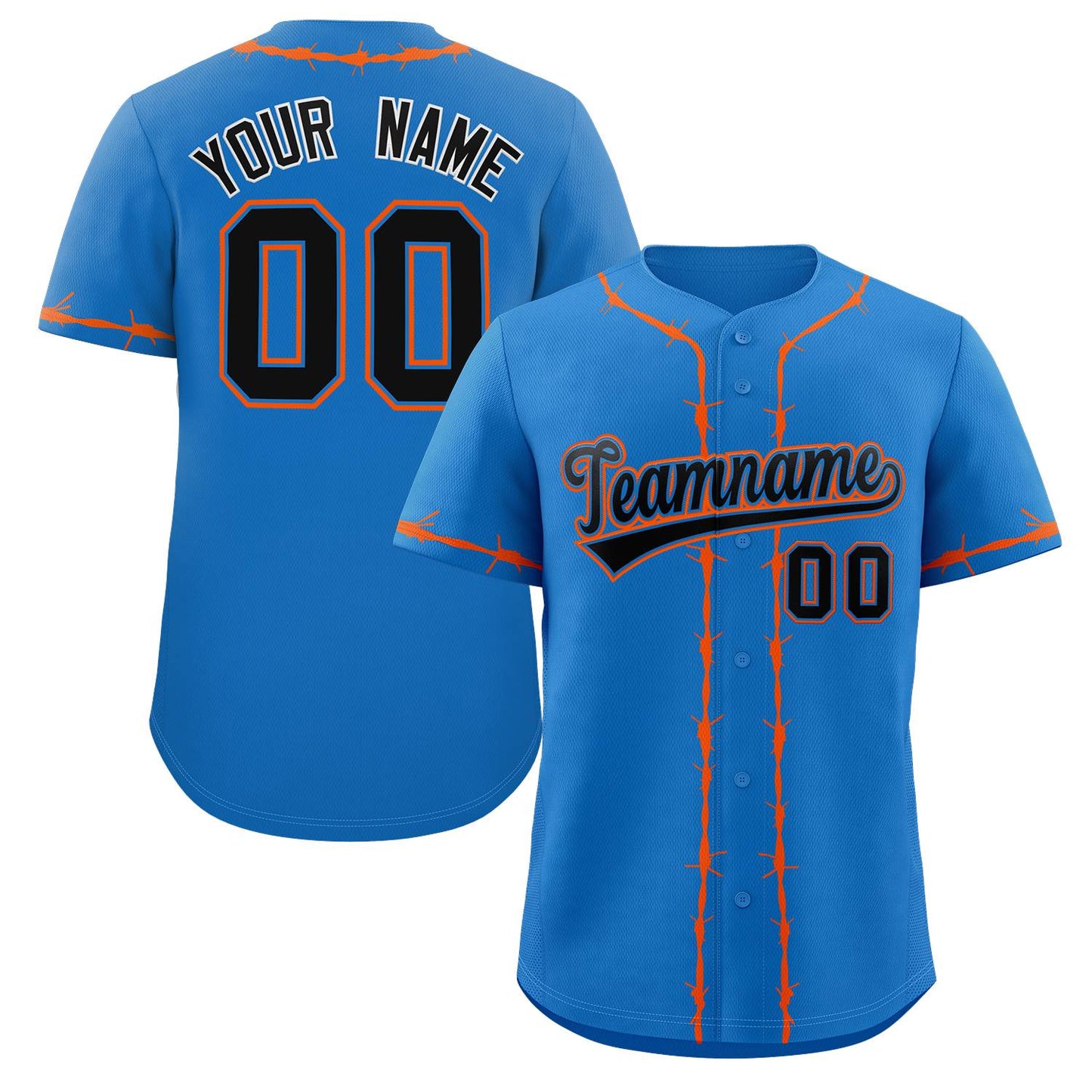 Custom Powder Blue Orange Thorns Ribbed Classic Style Authentic Baseball Jersey