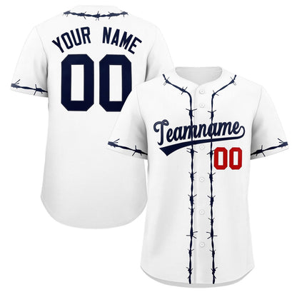 Custom White Navy Thorns Ribbed Classic Style Authentic Baseball Jersey