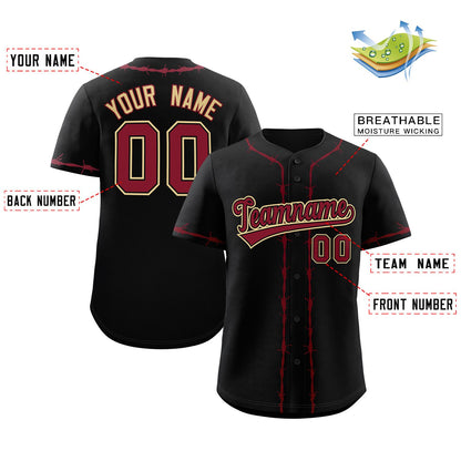 Custom Black Crimson Thorns Ribbed Classic Style Authentic Baseball Jersey