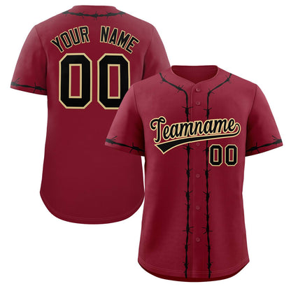 Custom Crimson Black Thorns Ribbed Classic Style Authentic Baseball Jersey