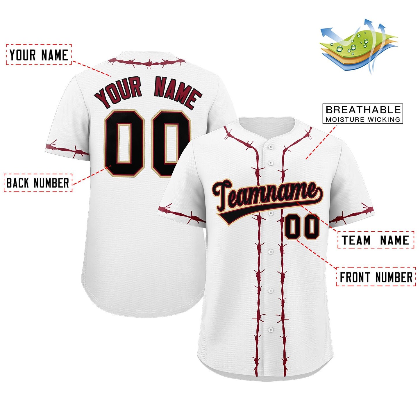 Custom White Crimson Thorns Ribbed Classic Style Authentic Baseball Jersey