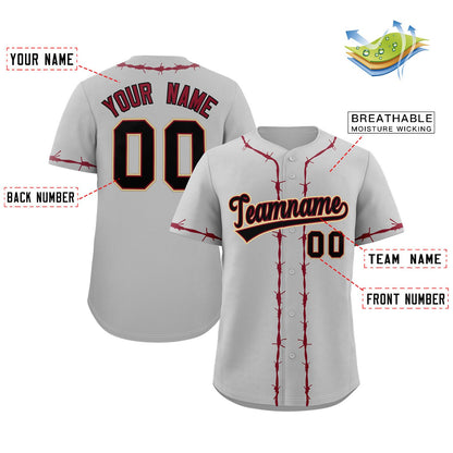 Custom Gray Crimson Thorns Ribbed Classic Style Authentic Baseball Jersey