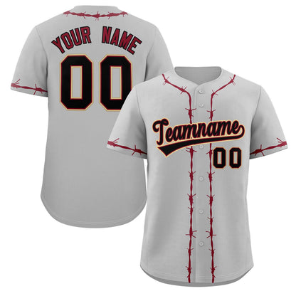 Custom Gray Crimson Thorns Ribbed Classic Style Authentic Baseball Jersey