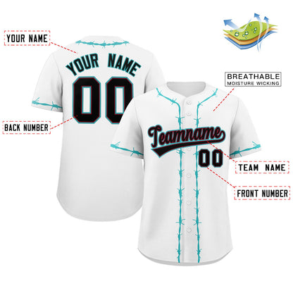 Custom White Aqua Thorns Ribbed Classic Style Authentic Baseball Jersey