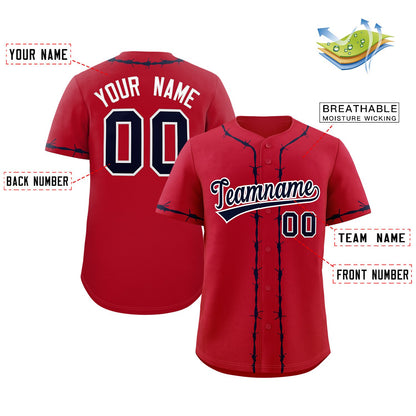 Custom Red Navy Thorns Ribbed Classic Style Authentic Baseball Jersey