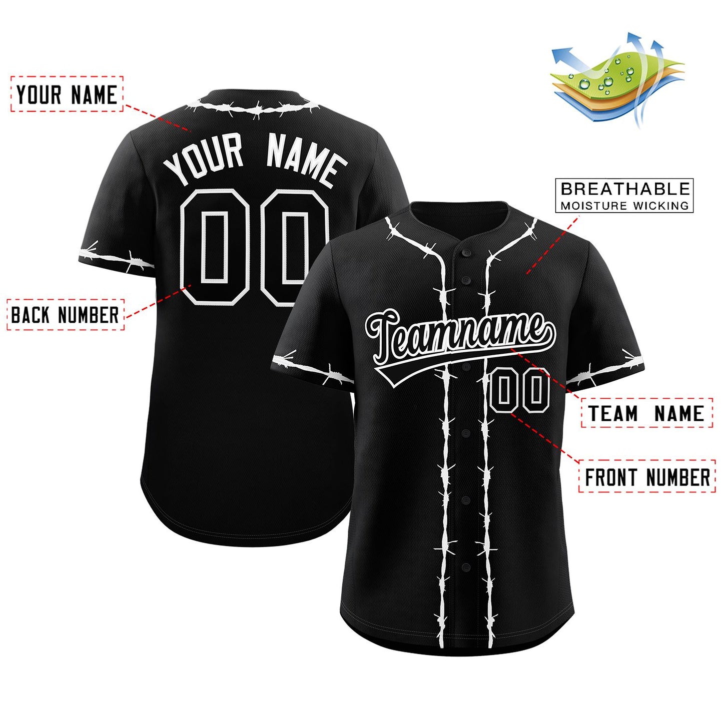 Custom Black White Thorns Ribbed Classic Style Authentic Baseball Jersey