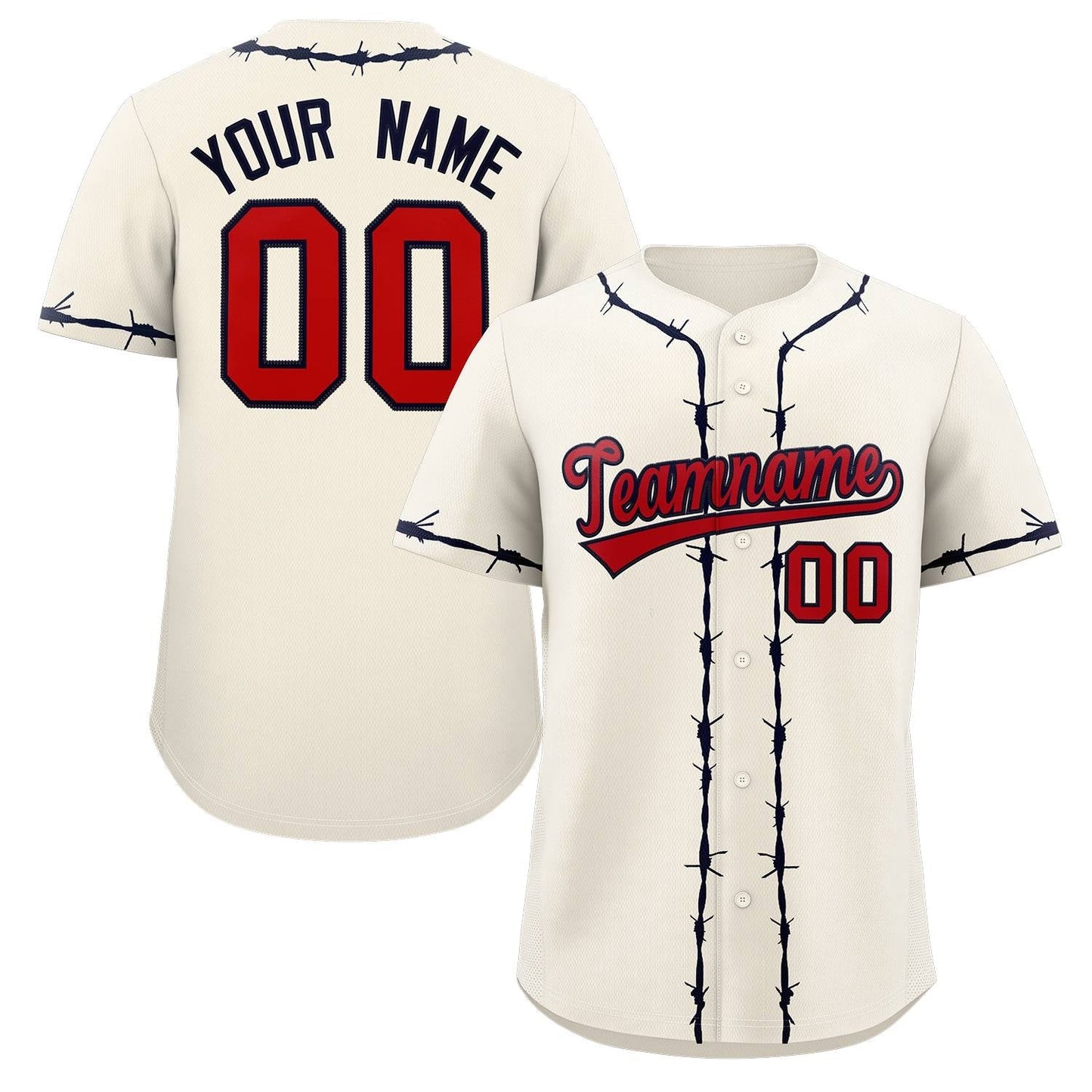 Custom Cream Navy Thorns Ribbed Classic Style Authentic Baseball Jersey