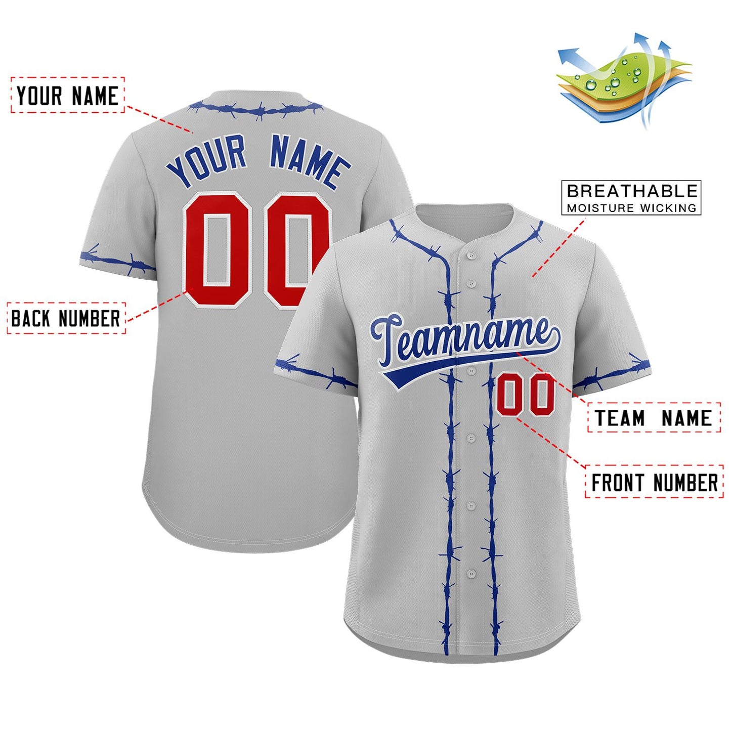 Custom Gray Royal Thorns Ribbed Classic Style Authentic Baseball Jersey