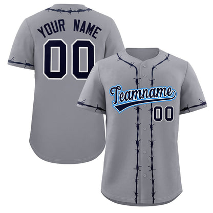 Custom Gray Navy Thorns Ribbed Classic Style Authentic Baseball Jersey