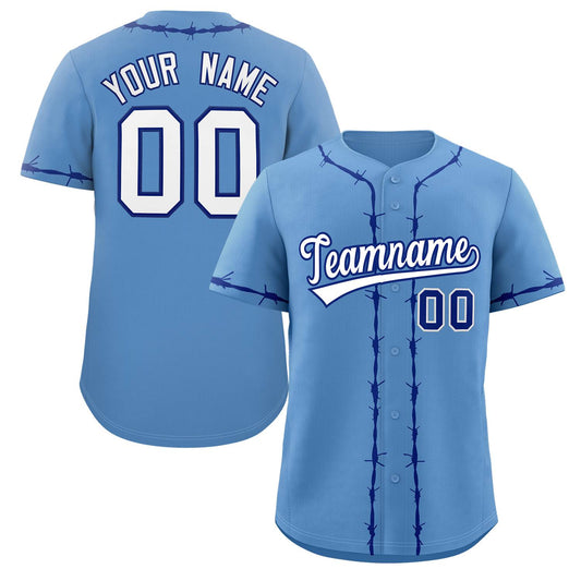 Custom Powder Blue Royal Thorns Ribbed Classic Style Authentic Baseball Jersey