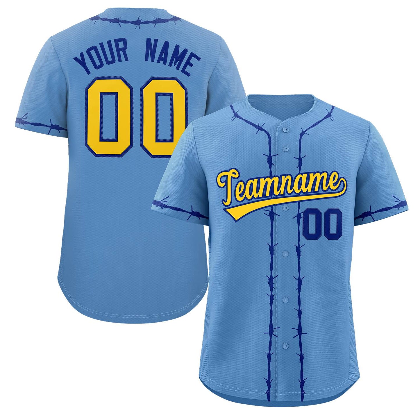 Custom Powder Blue Royal Thorns Ribbed Classic Style Authentic Baseball Jersey