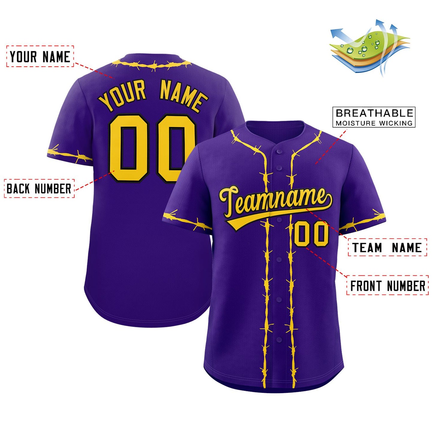 Custom Purple Gold Thorns Ribbed Classic Style Authentic Baseball Jersey