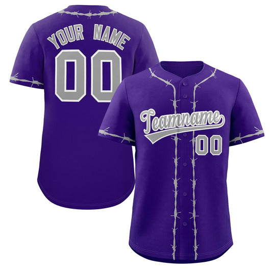 Custom Purple Gray Thorns Ribbed Classic Style Authentic Baseball Jersey