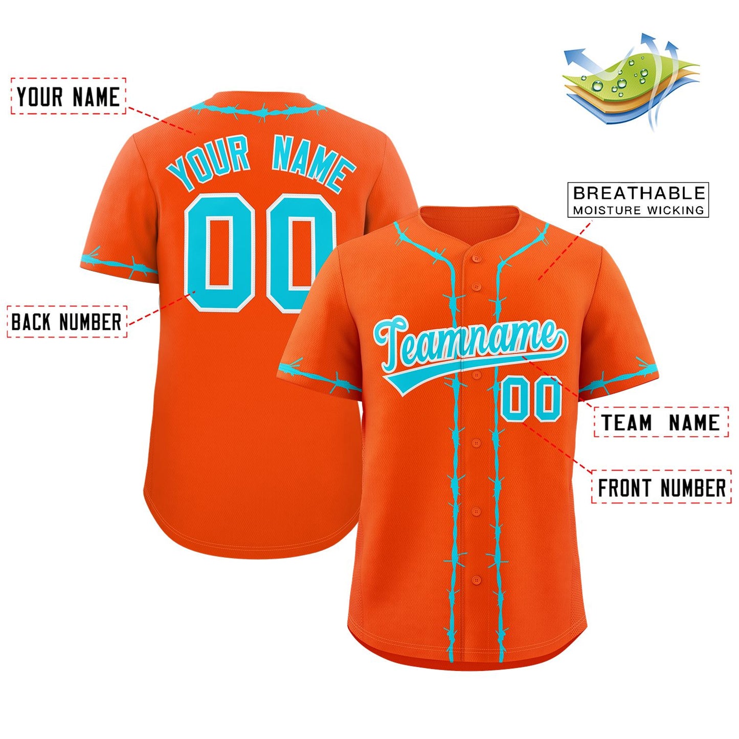 Custom Orange Aqua Thorns Ribbed Classic Style Authentic Baseball Jersey