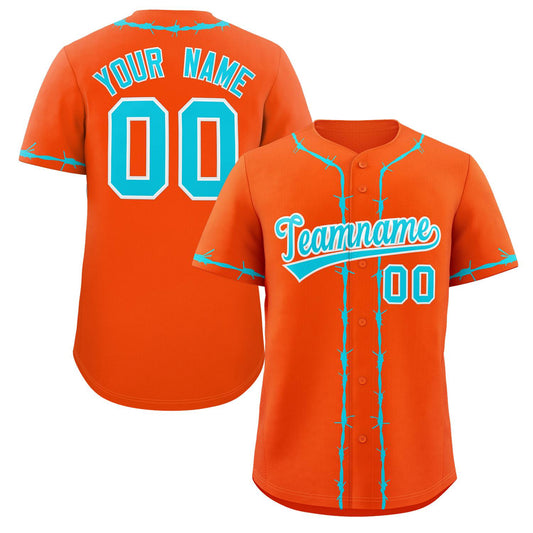 Custom Orange Aqua Thorns Ribbed Classic Style Authentic Baseball Jersey