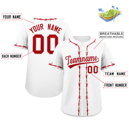 Custom White Red Thorns Ribbed Classic Style Authentic Baseball Jersey