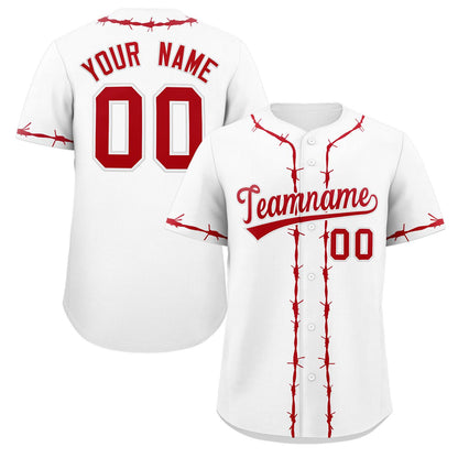 Custom White Red Thorns Ribbed Classic Style Authentic Baseball Jersey