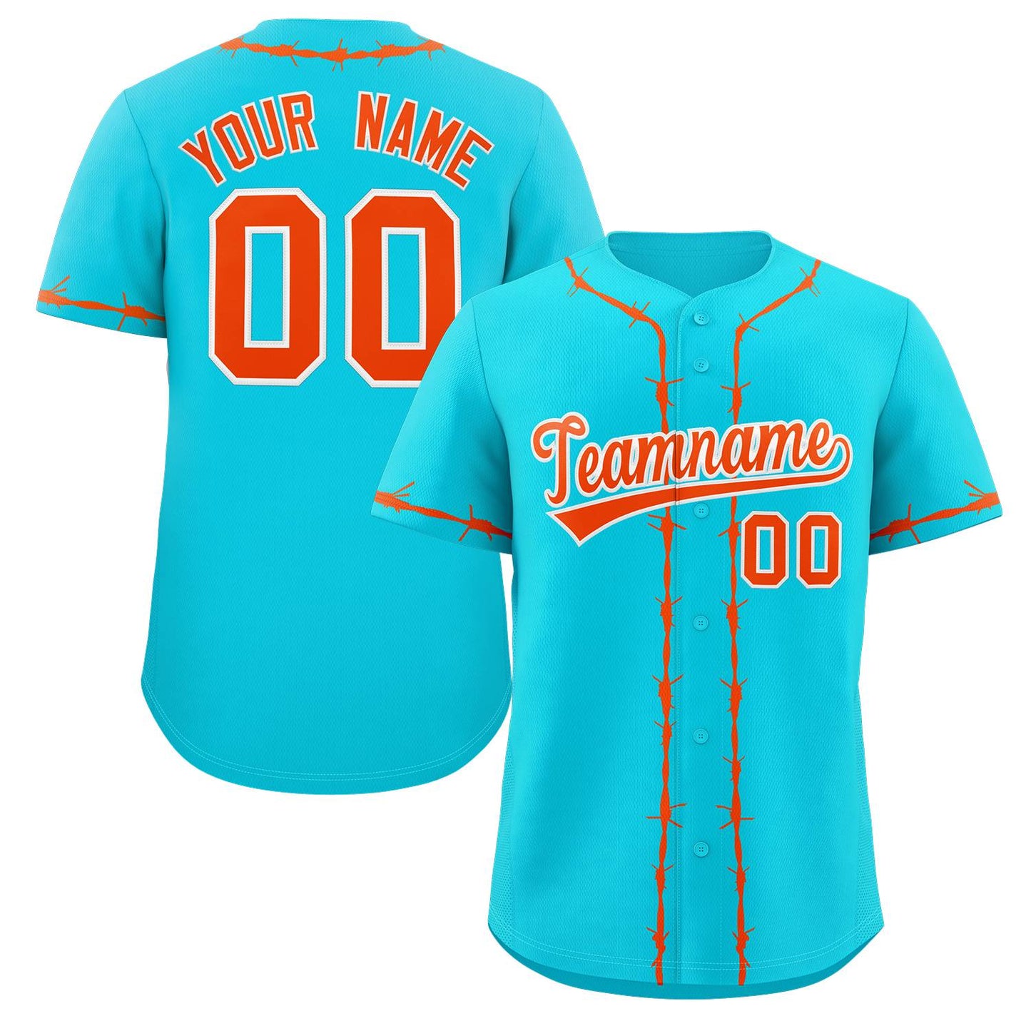 Custom Aqua Orange Thorns Ribbed Classic Style Authentic Baseball Jersey