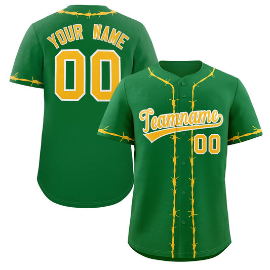 Custom Kelly Green Gold Thorns Ribbed Classic Style Authentic Baseball Jersey