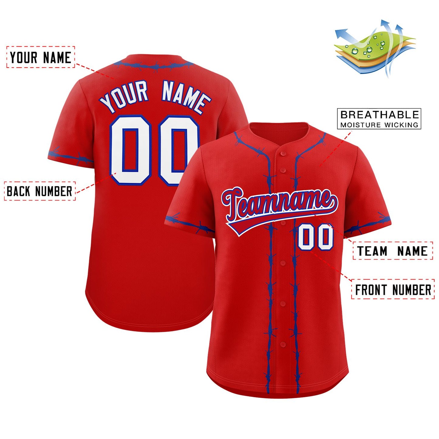 Custom Red Royal Thorns Ribbed Classic Style Authentic Baseball Jersey