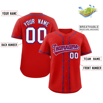 Custom Red Royal Thorns Ribbed Classic Style Authentic Baseball Jersey