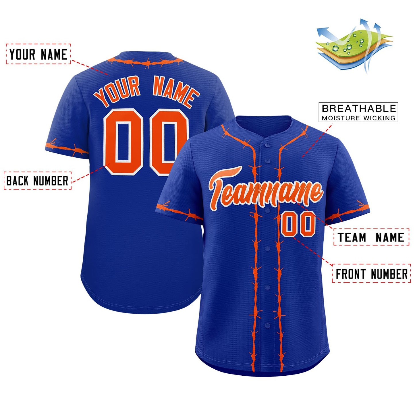 Custom Royal Orange Thorns Ribbed Classic Style Authentic Baseball Jersey