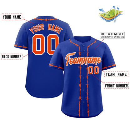 Custom Royal Orange Thorns Ribbed Classic Style Authentic Baseball Jersey