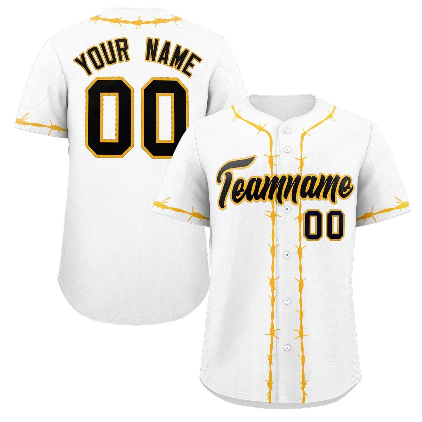 Custom White Gold Thorns Ribbed Classic Style Authentic Baseball Jersey