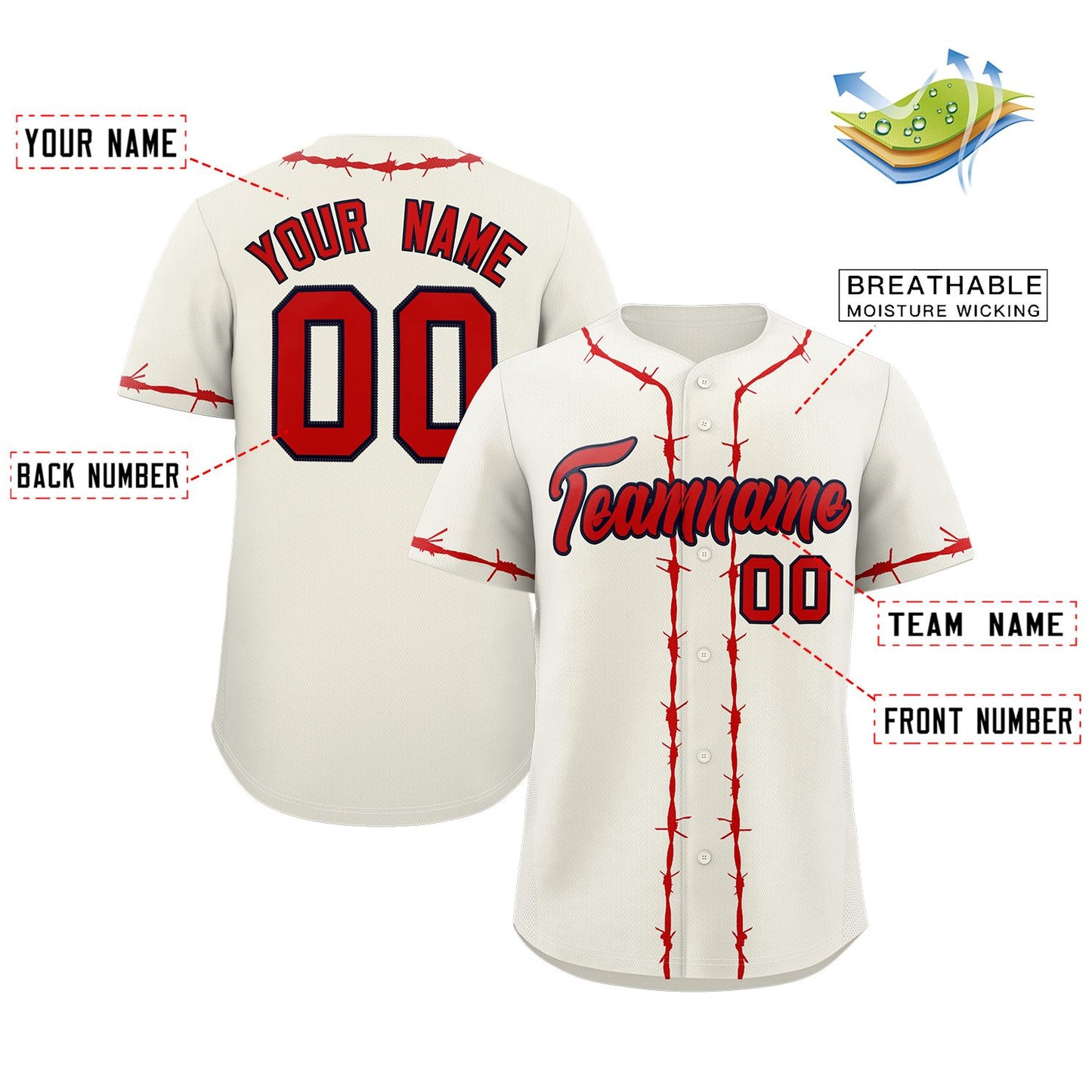 Custom Cream Red Thorns Ribbed Classic Style Authentic Baseball Jersey