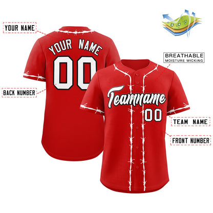 Custom Red White Thorns Ribbed Classic Style Authentic Baseball Jersey