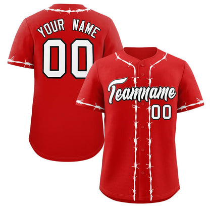 Custom Red White Thorns Ribbed Classic Style Authentic Baseball Jersey