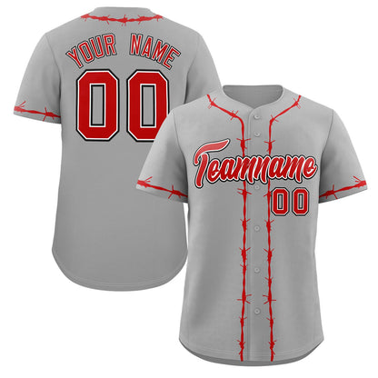 Custom Gray Red Thorns Ribbed Classic Style Authentic Baseball Jersey