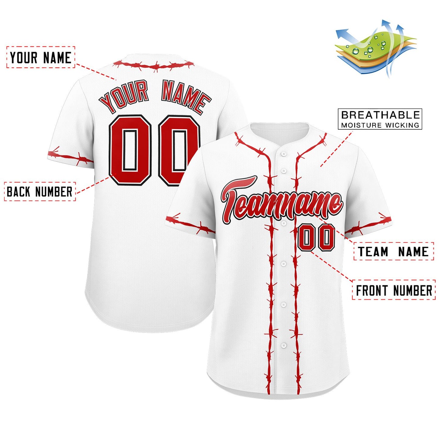 Custom White Red Thorns Ribbed Classic Style Authentic Baseball Jersey