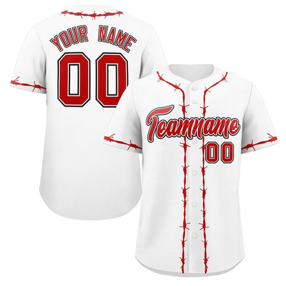 Custom White Red Thorns Ribbed Classic Style Authentic Baseball Jersey