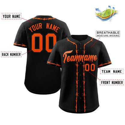 Custom Black Orange Thorns Ribbed Classic Style Authentic Baseball Jersey