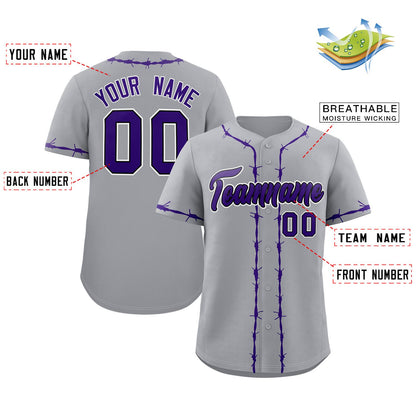 Custom Gray Purple Thorns Ribbed Classic Style Authentic Baseball Jersey