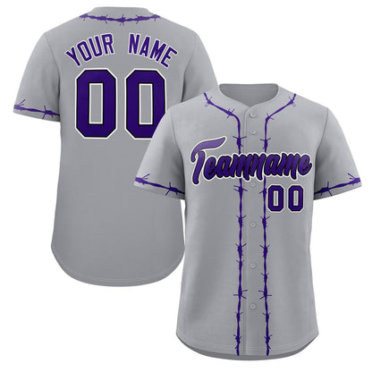 Custom Gray Purple Thorns Ribbed Classic Style Authentic Baseball Jersey