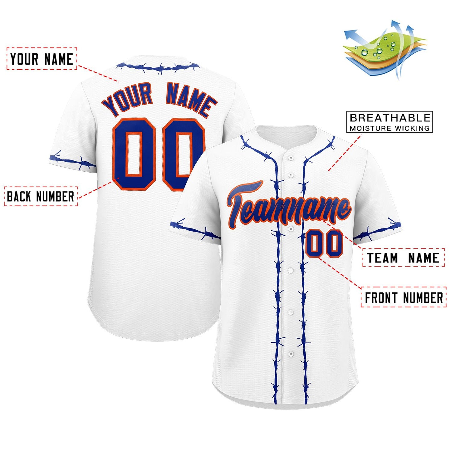 Custom White Royal Thorns Ribbed Classic Style Authentic Baseball Jersey