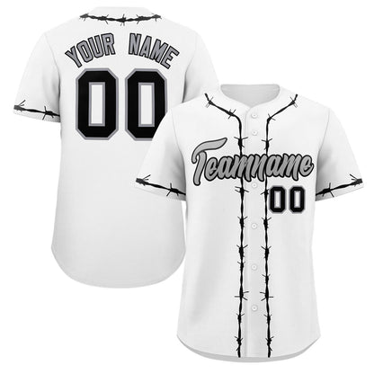 Custom White Black Thorns Ribbed Classic Style Authentic Baseball Jersey