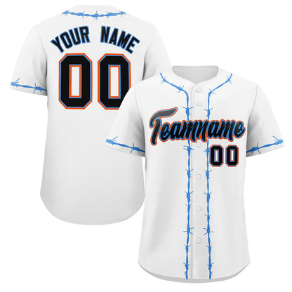 Custom White Powder Blue Thorns Ribbed Classic Style Authentic Baseball Jersey