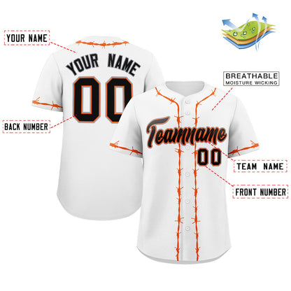 Custom White Orange Thorns Ribbed Classic Style Authentic Baseball Jersey