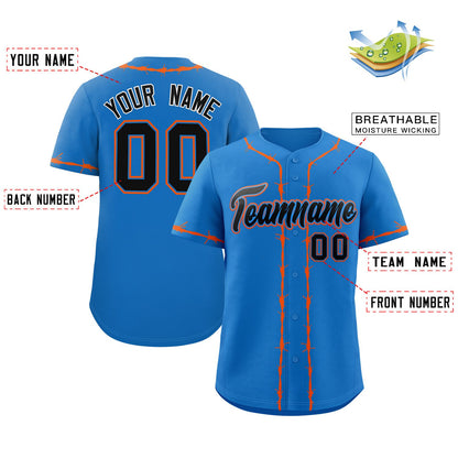 Custom Powder Blue Orange Thorns Ribbed Classic Style Authentic Baseball Jersey