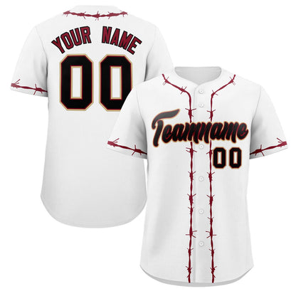 Custom White Crimson Thorns Ribbed Classic Style Authentic Baseball Jersey