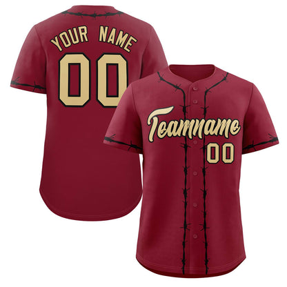 Custom Crimson Black Thorns Ribbed Classic Style Authentic Baseball Jersey