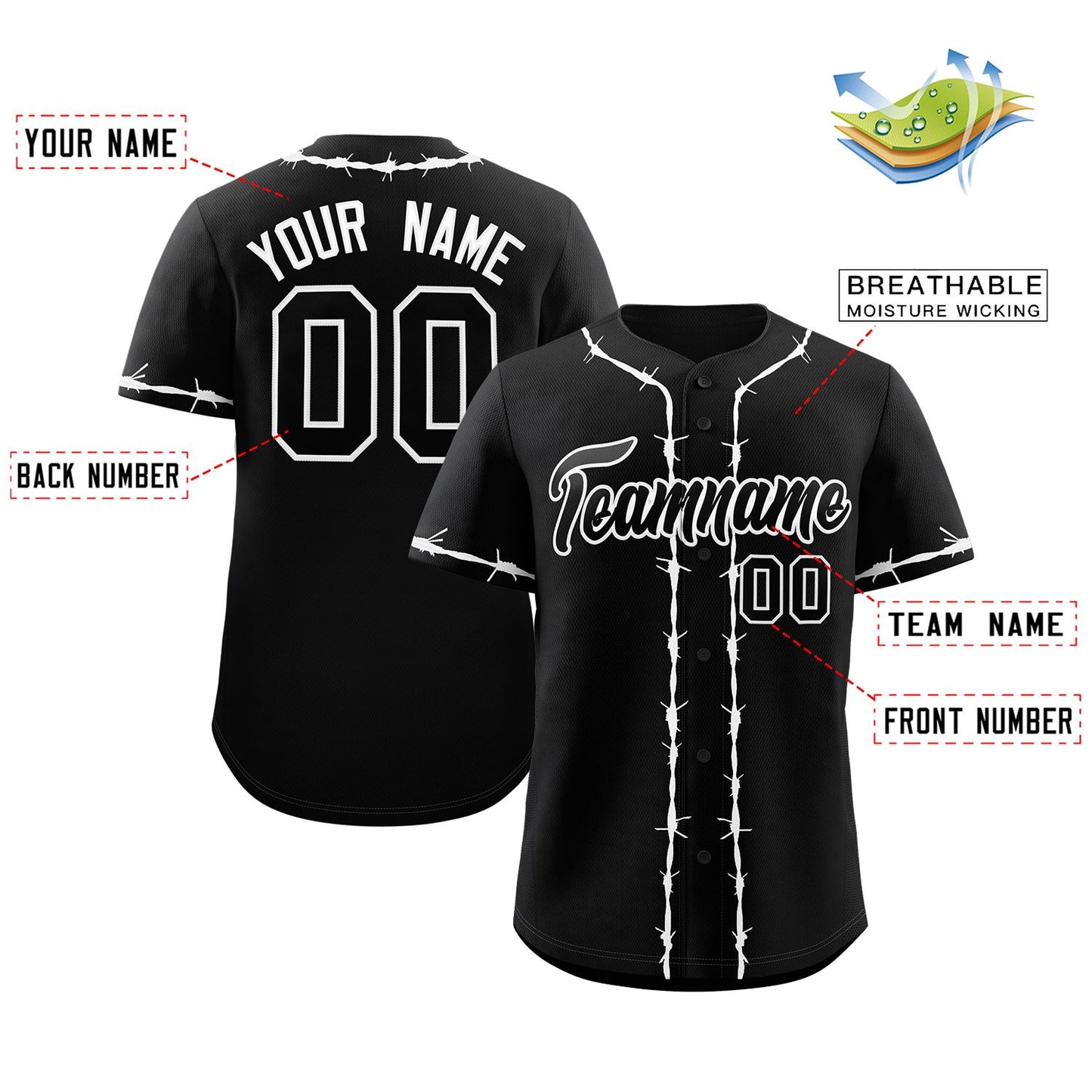 Custom Black White Thorns Ribbed Classic Style Authentic Baseball Jersey