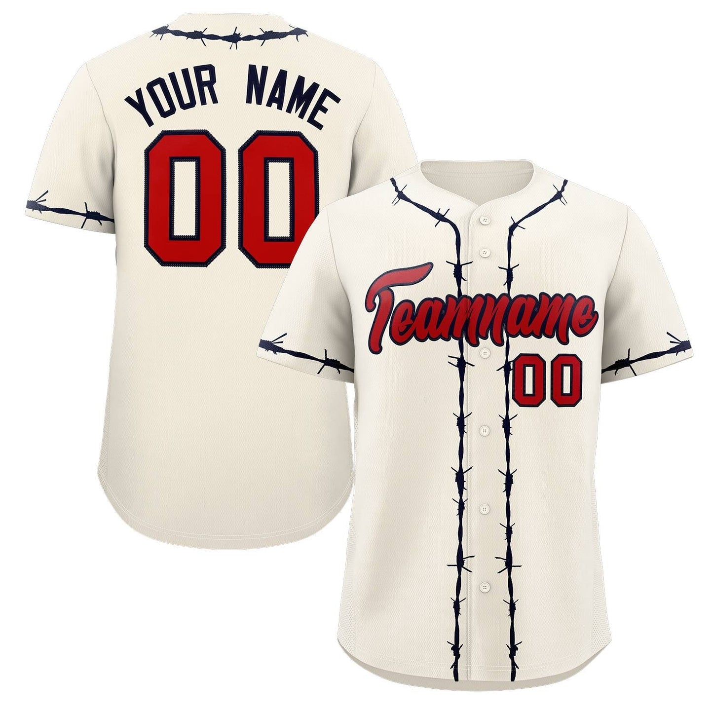 Custom Cream Navy Thorns Ribbed Classic Style Authentic Baseball Jersey