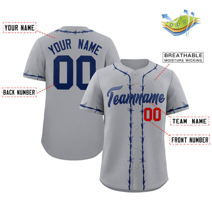 Custom Dark Gray Navy Thorns Ribbed Classic Style Authentic Baseball Jersey